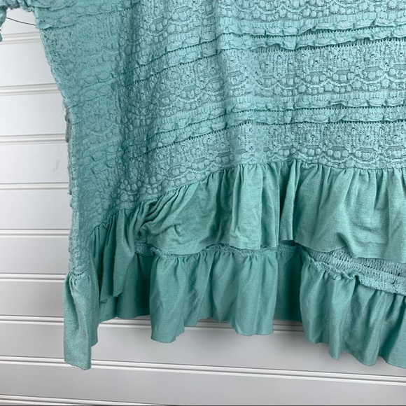 Umgee Dusty Mint Crochet Bell Sleeve Ruffle Top - Picture 5 of 9